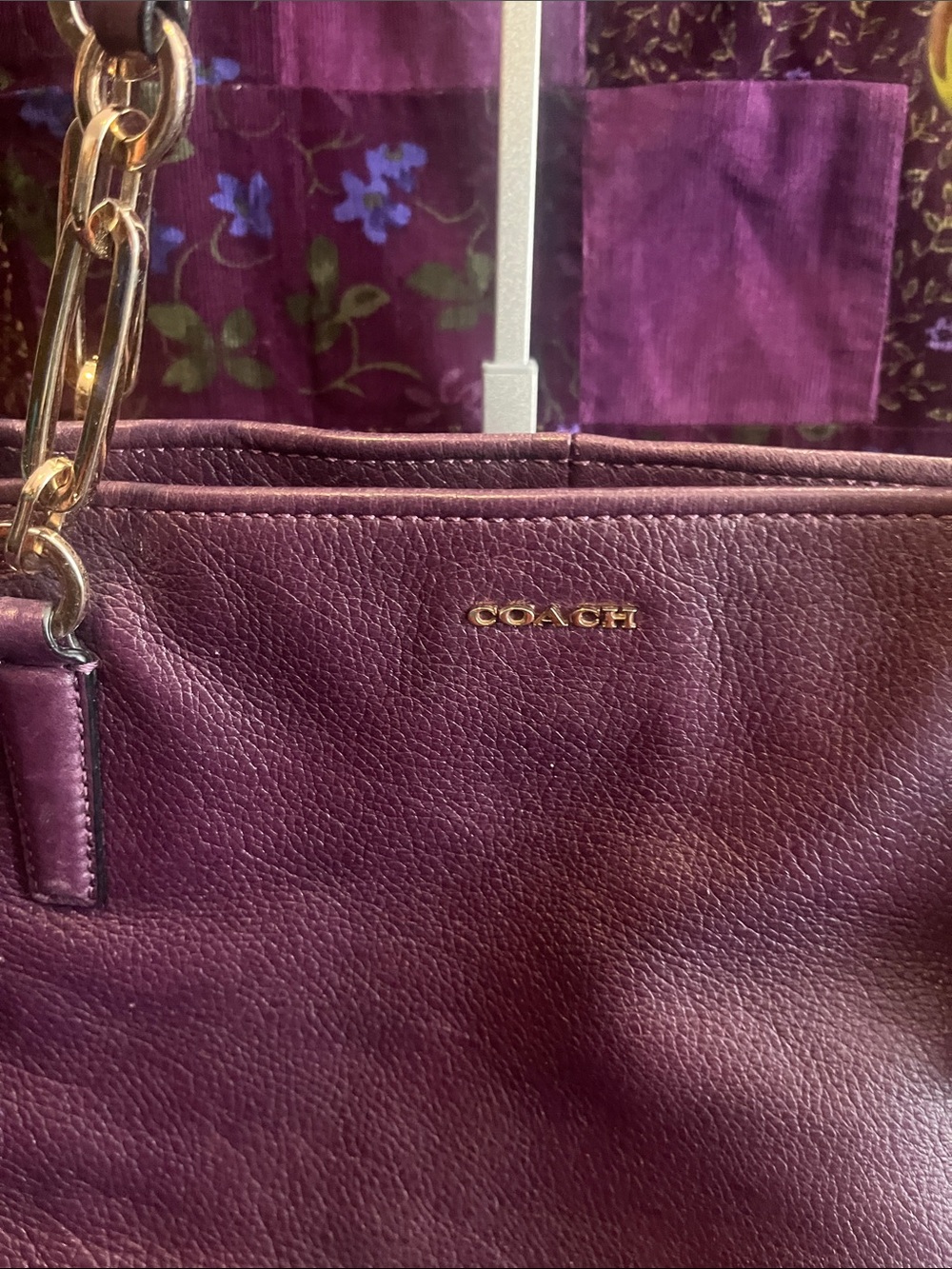 Coach Madison Leather North South Tote in Black Violet - Picture 3 of 14